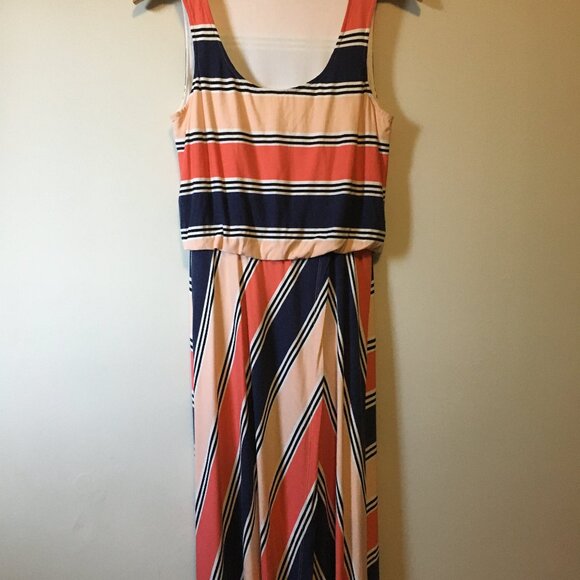 Rayon Sailor Stripe Summer Sleeveless Wrap Bubble Top Maxi Dress - Picture 7 of 16
